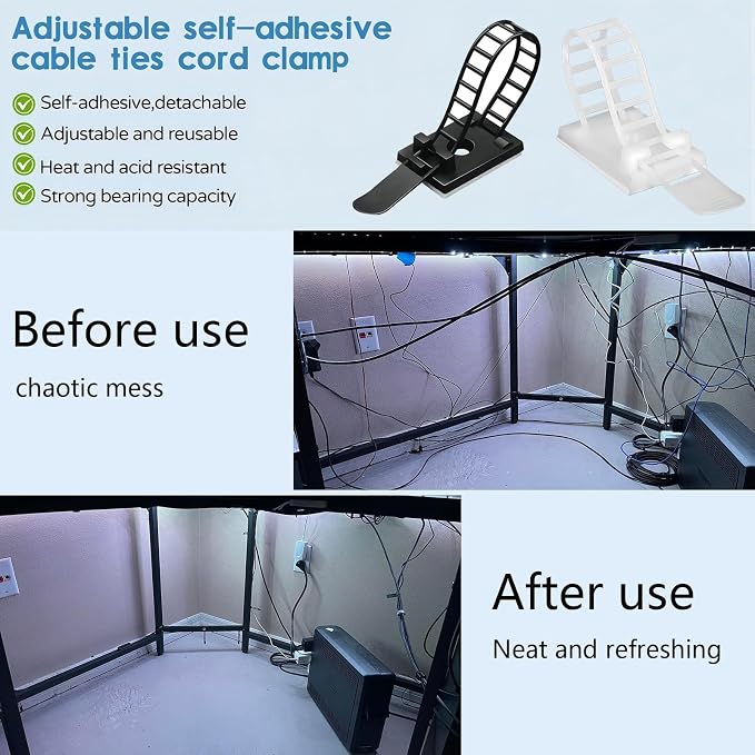 Cable Ties Cable Clips Wire Management Cord Clips Under, Desk Cable Management - Image 6