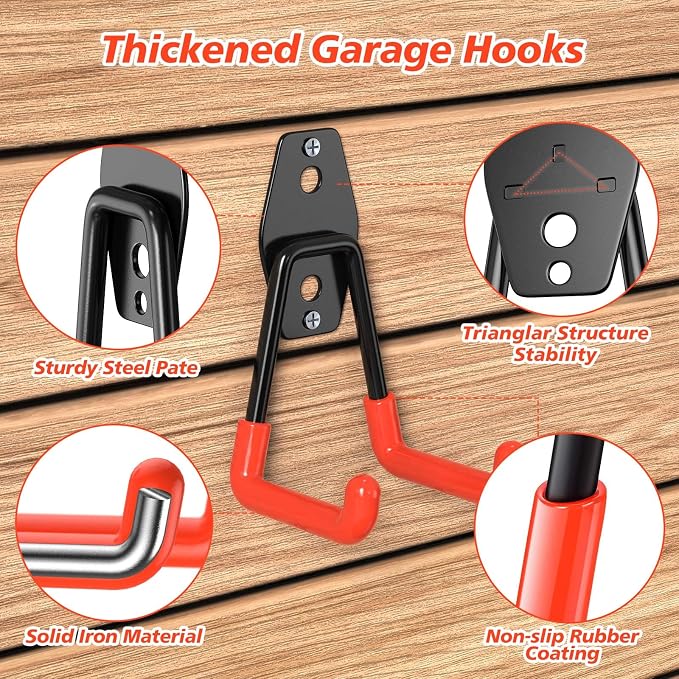 40 Pack Heavy Duty Garage Hooks, Solid Steel Wall Mount Hangers, - Image 3