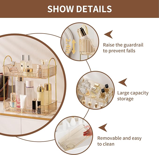 YCIA&DONE Bathroom Organizer Countertop, Makeup Storage, Skincare Cosmetic Tray - Image 3