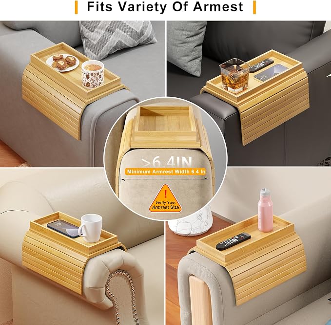 Bamboo Sofa Arm Rest Tray Table - Image 8