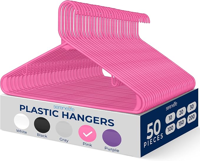 SereneLife 50 Pack Plastic Hangers, Space-Saving Closet Organizers, Durable and by SereneLife