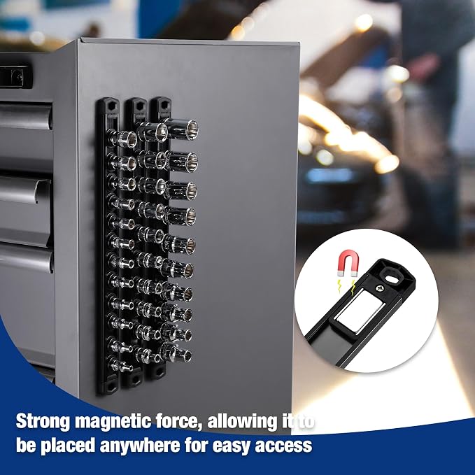 WORKPRO Magnetic Socket Organizer, 3/8-Inch Drive Aluminum Alloy Socket Rail - Image 3