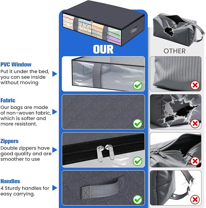 Under Bed Storage Containers, 4 Pack Blanket Storage Bags, Collapsible Storage - Image 6