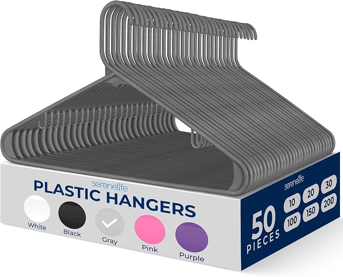 SereneLife 50 Pack Plastic Hangers, Space-Saving Closet Organizers, Durable and by SereneLife