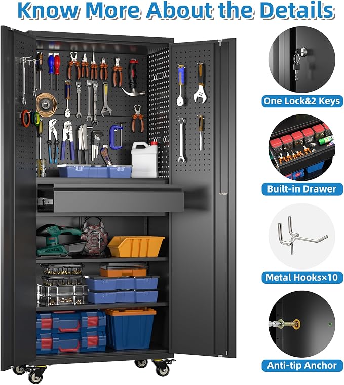 Metal Garage Cabinet with Wheels, Office Assembly Required - Image 5