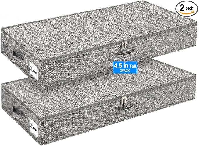 punemi Under Bed Storage Containers, 2 Pack 4.5 Inch Tall Low Profile Underbed by Punemi