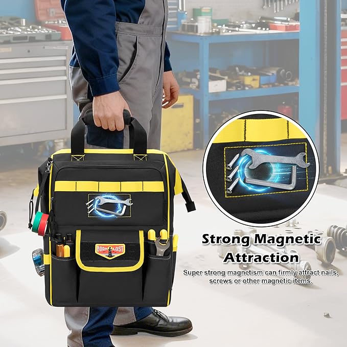 Tool Bag Backpack with Zipper Pouch and Magnetic Attraction Area, Heavy-Duty - Image 2
