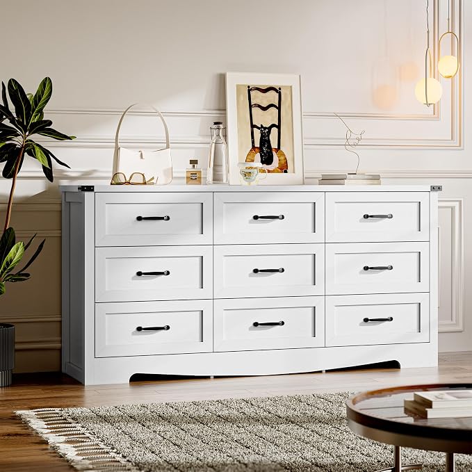 9-Drawer Dresser for Bedroom, Modern Wooden Chest of Drawers by BORNOON
