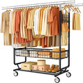 Heavy Duty Clothes Rack with Metal Basket, 720 LBS Rolling Double Rod Garment by Gewudraw