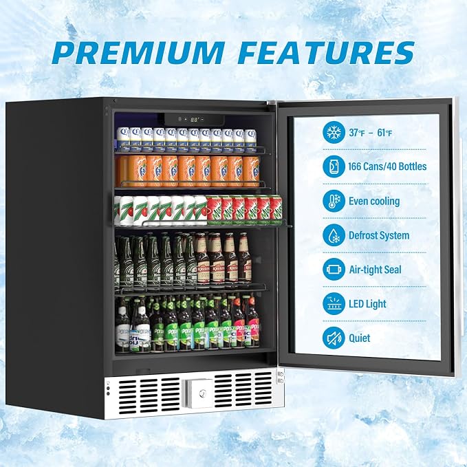 5.3 Cu Ft/166 Can Mini Fridge, Freestanding 24 Inch Beverage Refrigerator - Image 3