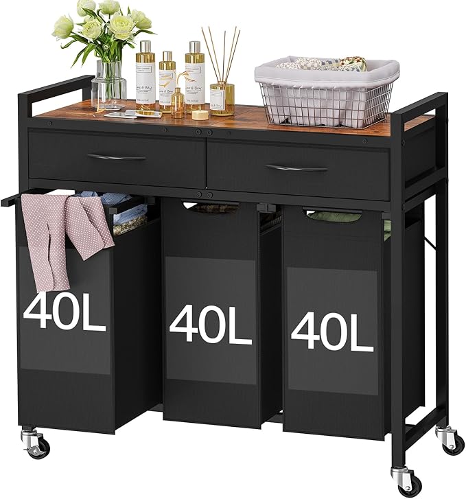 Laundry Sorter 3 Section, 120 L Laundry Hamper by FIONESO