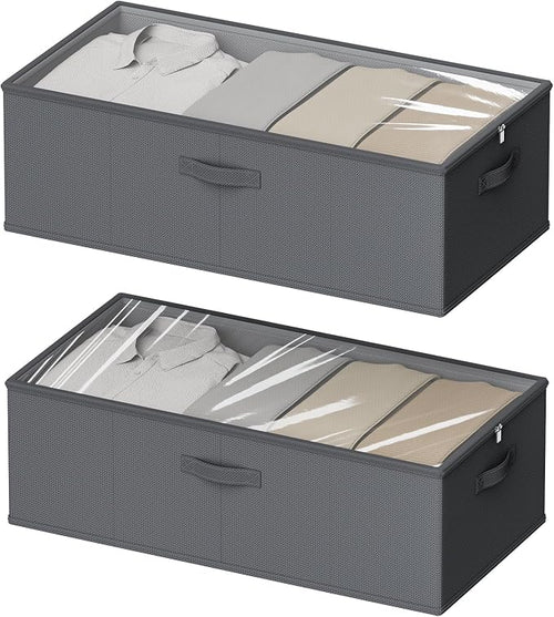 10 Inch 2 Pack Under Bed Storage Containers, 10 Inch Tall Underbed Clothes by Chizjox
