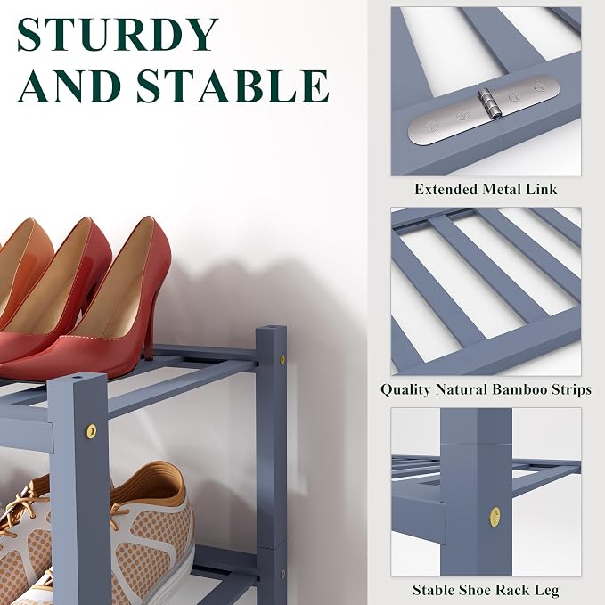 Smiry Bamboo Shoe Rack for Closet, 6 Tier Wooden Stackable Shoe Organizer - Image 3