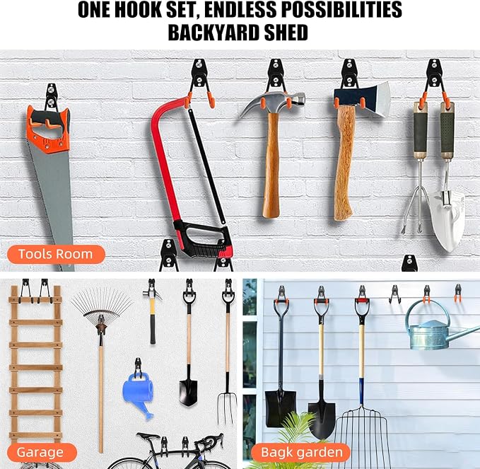 6-Pack Small Square Heavy Duty Garage Hooks, Utility Room Storage - Image 4