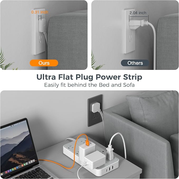 TESSAN Power Strip Surge Protector, Flat Plug Extension Cord - Image 3