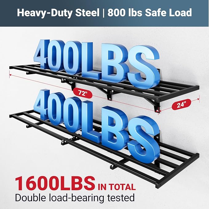 FLEXIMOUNTS 2-Pack 2x6ft Heavy Duty Garage Wall Shelving, 800lbs Capacity - Image 2