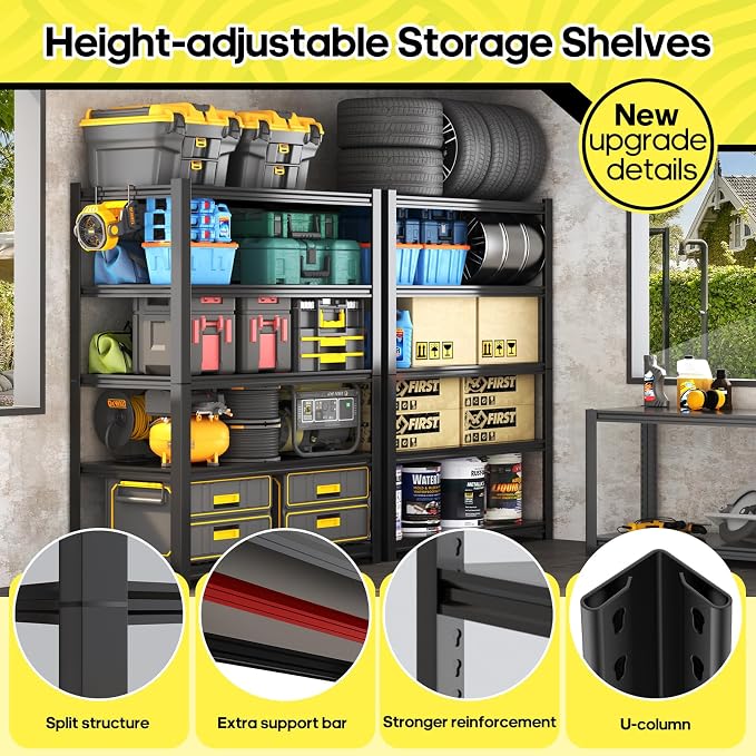5 Tier Adjustable Metal Shelving Storage Rack, Storage Shelves, 59.8" Wx24 - Image 7