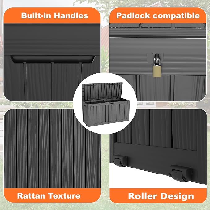 75 Gallon Outdoor Storage Box, Resin Deck Boxes Waterproof, Indoor Outdoor Bin - Image 6