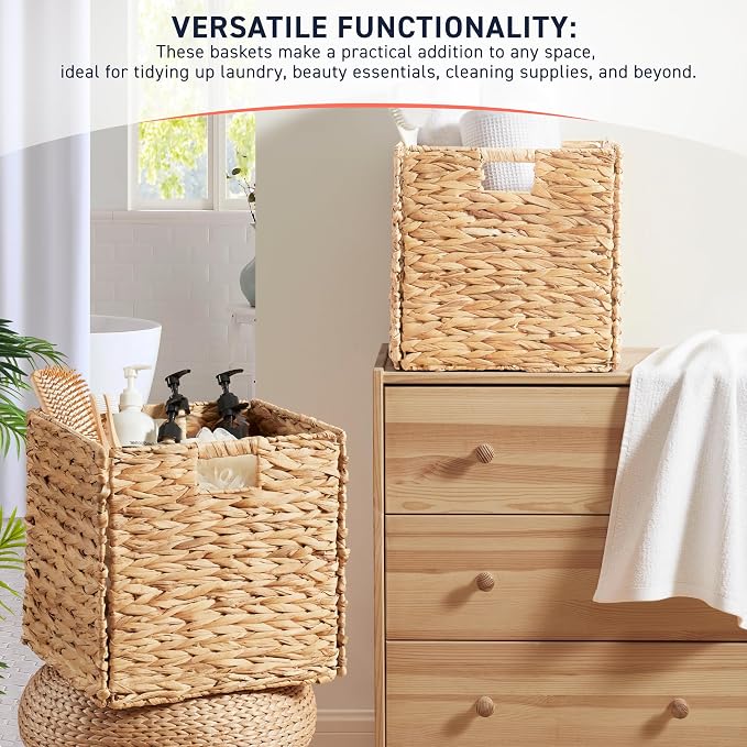Ornavo Home 13 x 13 Inch Water Hyacinth Baskets Set of 6 – Handwoven - Image 3