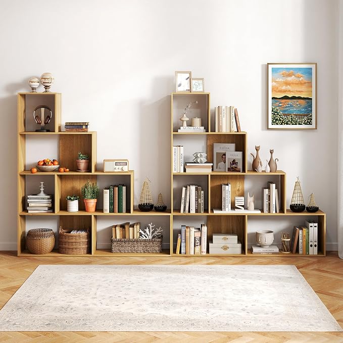 Tangkula 4-Tier Stepped Bookshelf, Freestanding 6 Cubes Ladder Bookcase - Image 2