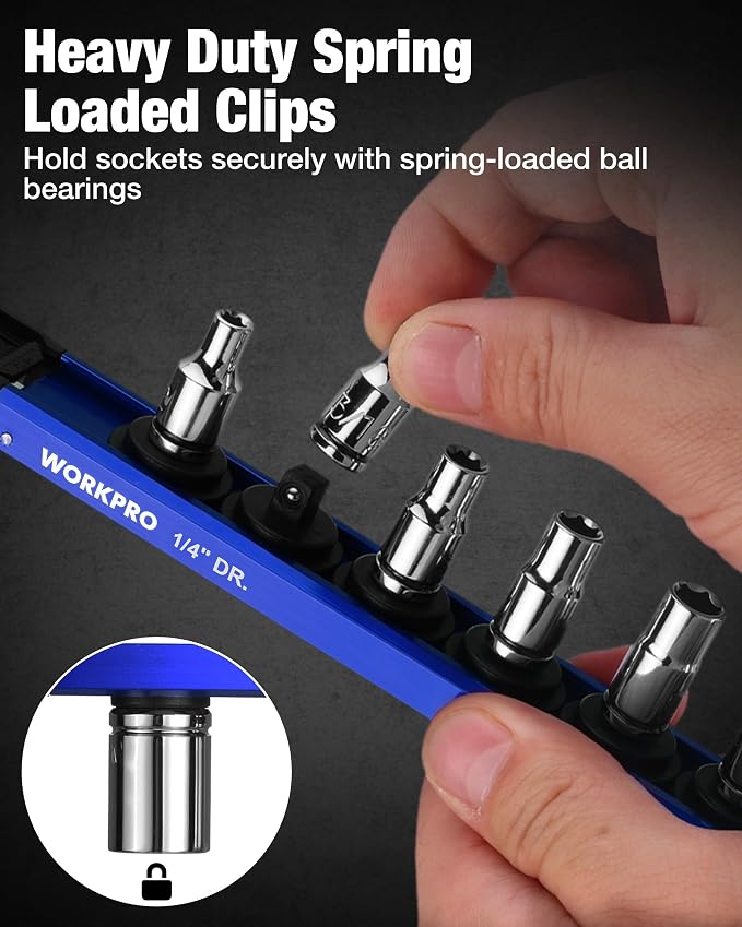 WORKPRO Magnetic Socket Organizer, 1/4" Drive Aluminum Alloy Socket Holder - Image 6