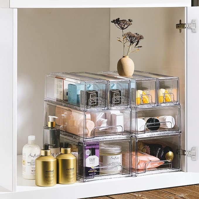Sorbus Small Clear Stackable Storage Drawers – 4-Pack Plastic Organizer Bins - Image 6