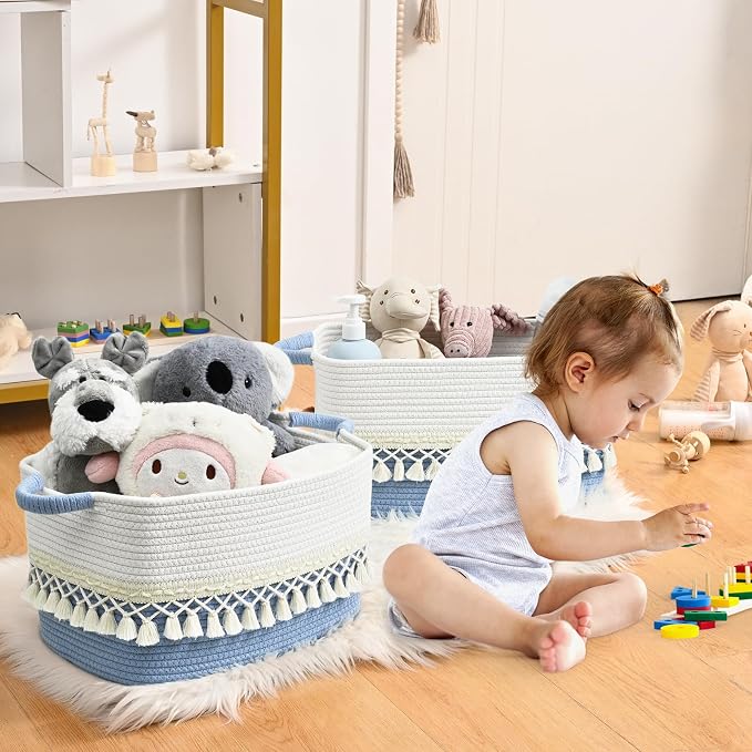 3 Pack Storage Basket for Shelves, Boho Cotton Rope Storage Bins - Image 2