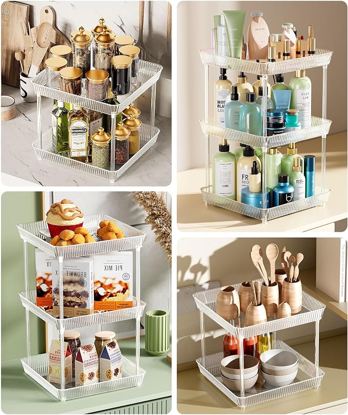 3 Tier Lazy Susan Bathroom Countertop Organizer, 360° Clear Rotating Square - Image 5