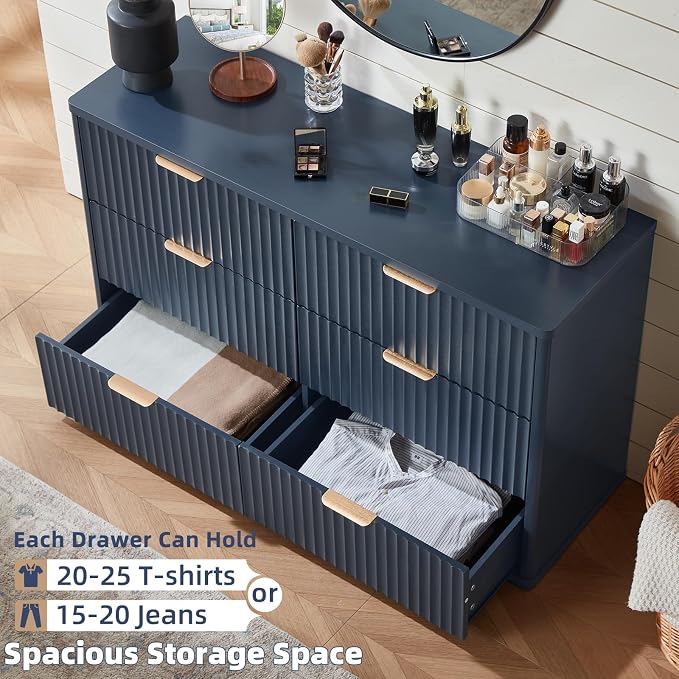 LEYAOYAO Fluted 6 Drawers Dresser, Curved Profile Design, Dresser TV Stand - Image 6