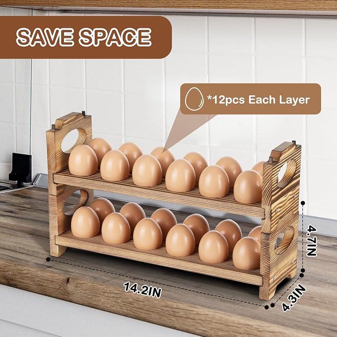 Wooden Egg Holder & Storage-3Tier /36-Hole Stackable Holds Fresh Eggs, - Image 4