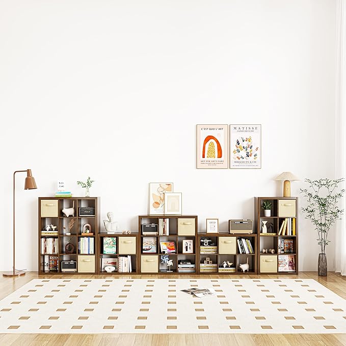 furtble Bookshelf with Storage Bin, 6-Cube Storage Organizer, Modern Wood Open - Image 5
