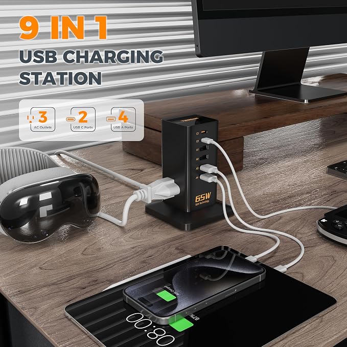 USB Charging Station for Multiple Devices 10Ft Cord, TESSAN 9-in-1 USB C - Image 6