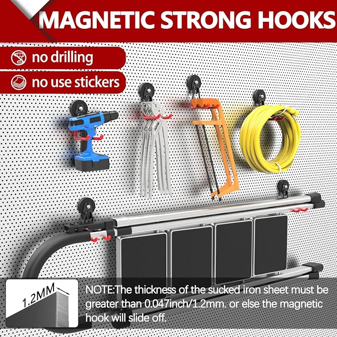 3-H Heavy Duty Magnet Garage Hooks 2 Pack, Extra Large Strong Magnetic Hooks - Image 5