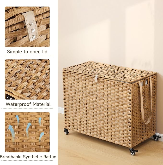 Laundry Hamper with Wheels, 52.8 Gallon Rolling Laundry Basket with Lid - Image 8