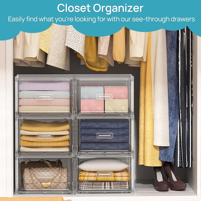 Vtopmart 6 Pack 18QT Clear Stackable Storage Drawers, Easily Assemble Closet - Image 4