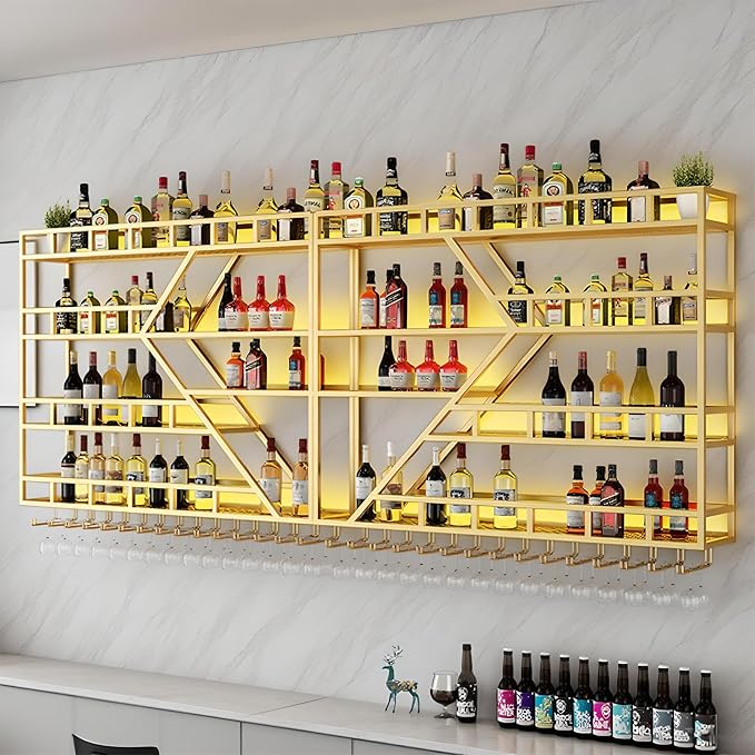 79in Metal Wine Rack Wall Mounted, Modern Wine Storage Rack Wall Mounted by AMHRICHO