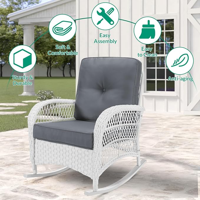 VIVIJASON 3-Piece Outdoor Conversation Bistro Set, Patio Wicker Rocking Chairs - Image 6