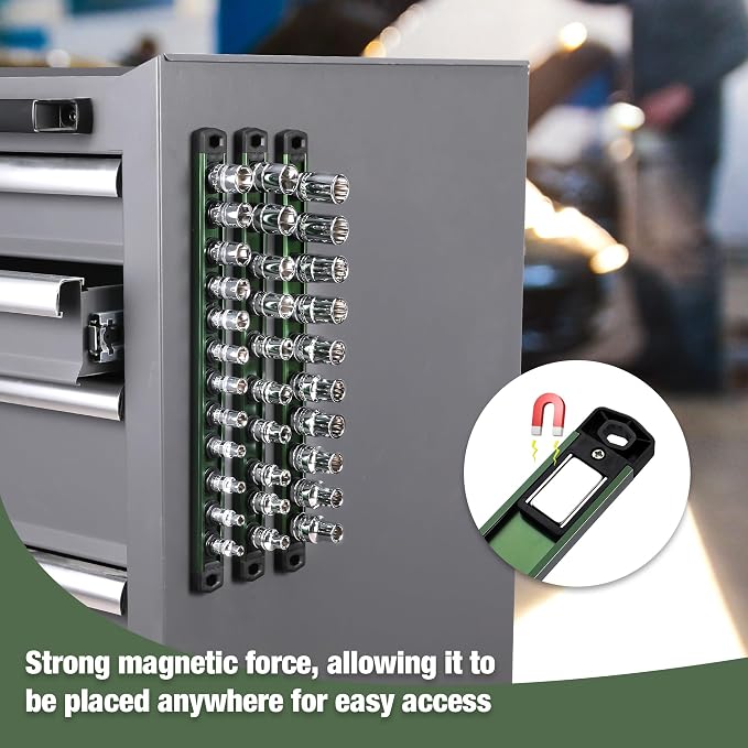 WORKPRO Magnetic Socket Organizer, 3/8-Inch Drive Aluminum Alloy Sockets Rail - Image 3