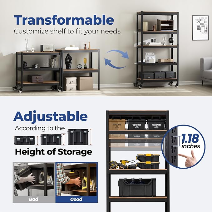 HOMEDANT House 5-Tier Metal Rolling Cart Shelf Rack Casters Heavy Duty Wheel - Image 11