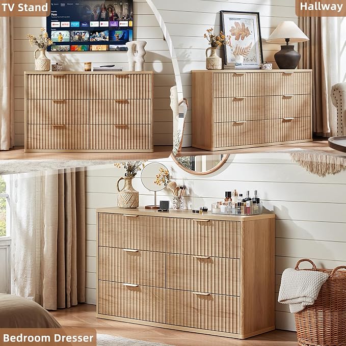 LEYAOYAO Fluted 6 Drawers Dresser Set of 2, Curved Profile Design, Dresser TV - Image 7