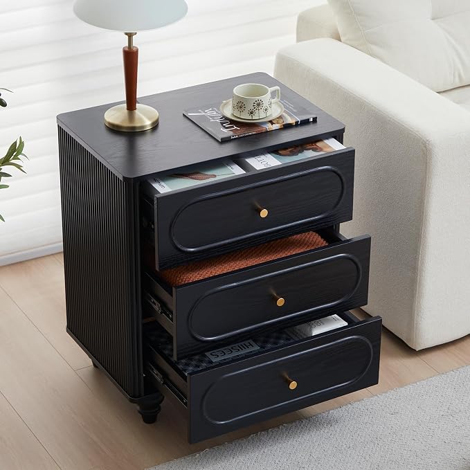 Fluted 3 Drawer Dresser for Bedroom, Modern Mid Century Chest of Drawers - Image 4