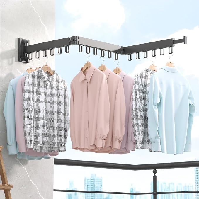 Clothes Drying Rack, Wall Mounted Space-Saver, Retractable, Collapsible - Image 4