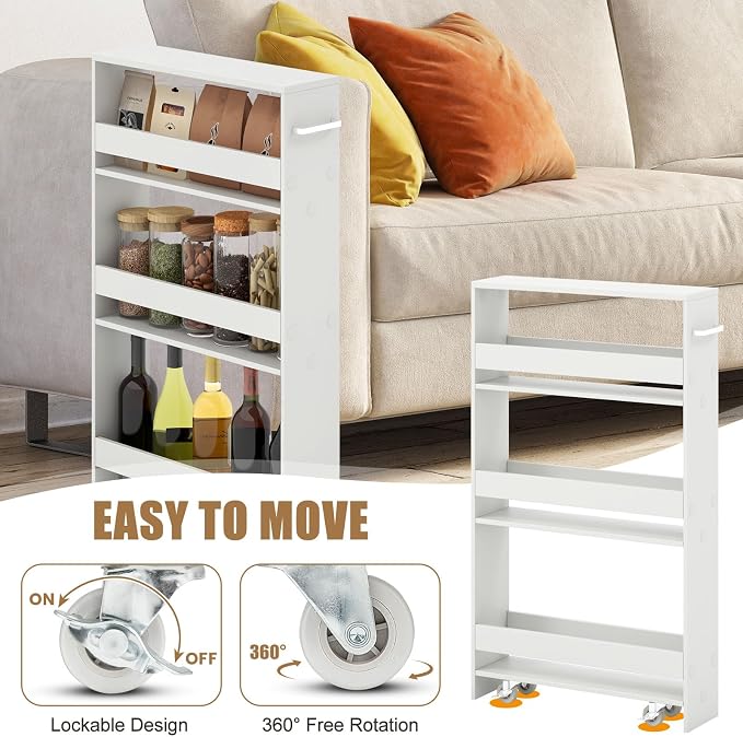 Giantex Slim Storage Cart 4 Tier, Rolling Narrow Island Cart, Side Cabinet - Image 3