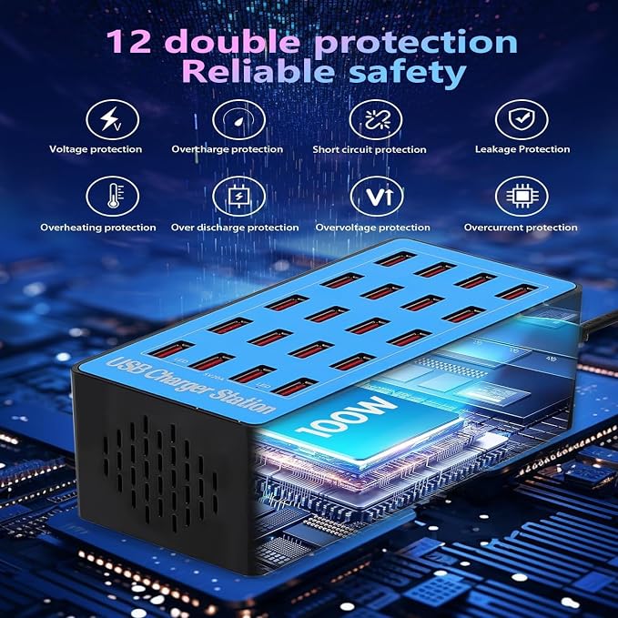 100W 20-Port Multi-Device USB Charging Station - Image 3