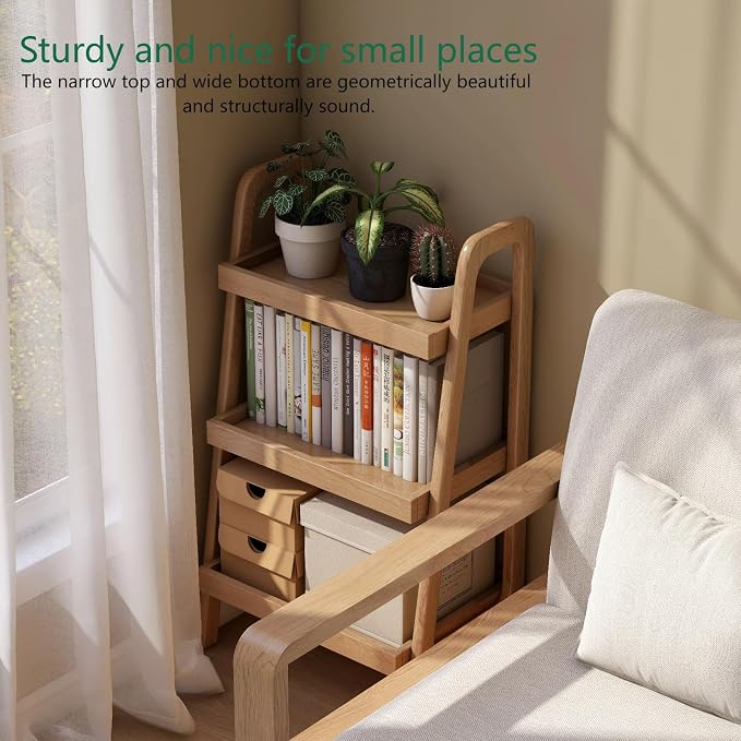 100% Solid Oak 3 Tier Ladder Shelf, Small Bookshelf, Ladder Bookshelf, Bookcase - Image 3