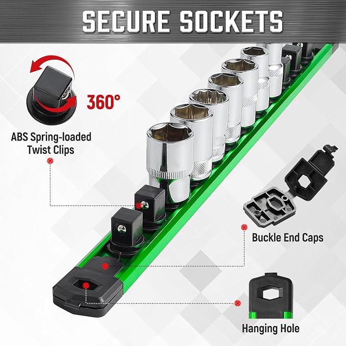 ALOANES 6-Piece Magnetic Socket Organizer, Heavy Duty Aluminum Socket Rails - Image 3