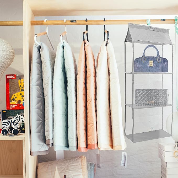 Gray Hanging Organizer Bag Dustproof Storage Hanging Container - Image 8
