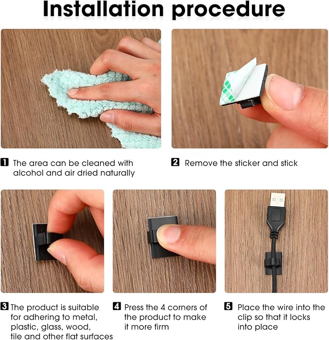 EBOOT 200 Pieces Adhesive Cable Clips Wire Clips Cable Wire Management Wire - Image 3