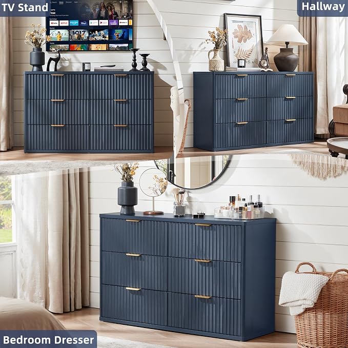 LEYAOYAO Fluted 6 Drawers Dresser Set of 2, Curved Profile Design, Dresser TV - Image 4