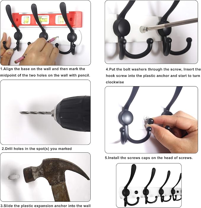 WEBI Coat Rack Wall Mounted, 3 Coat Hooks - Image 7